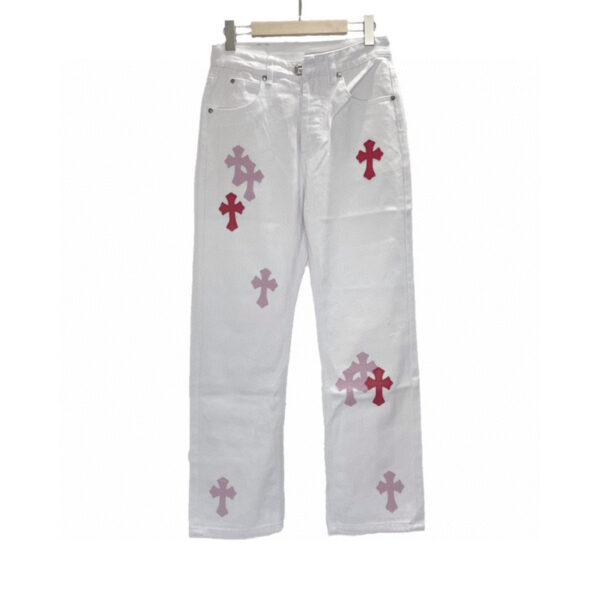 Chrome Hearts White Pants – Pink Crosses Design