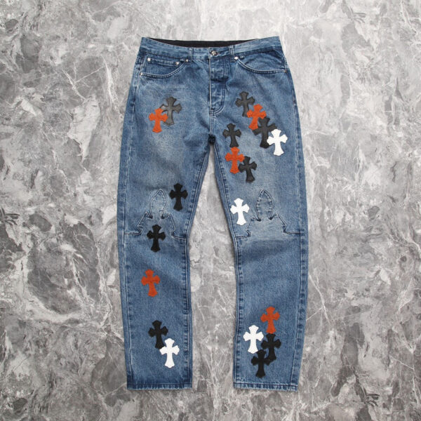 Chrome Hearts Denim Jeans – Red, Black, and White Crosses