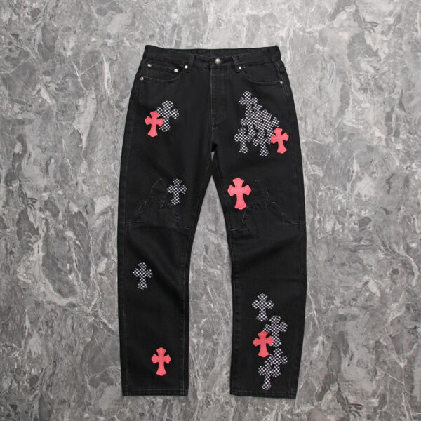 Chrome Hearts Black Pants – Pink and White Crosses