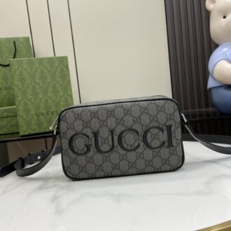 Gucci mini shoulder bag Model:768391. Size: 14 (L) x 23.5 (W) x 6 cm (D) Color: Black/Gray PVC. Italian creation Weight: Approx. 0.378 kg