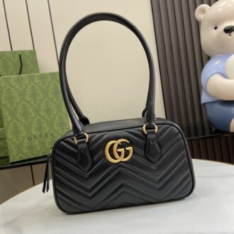 Gucci GG MARMONT medium handbag. weight: about 21 ounces. Model:795199. Dimensions: 25.5W x 15.5H x 6.5cmD. Color: Black/Original Leather.