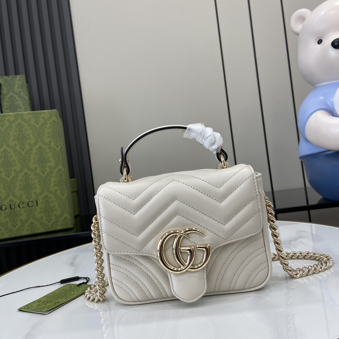 Gucci Marmont series mini handbag Model:811238. Size:17✖️13✖️6cm. Color: White/Imported original leather.