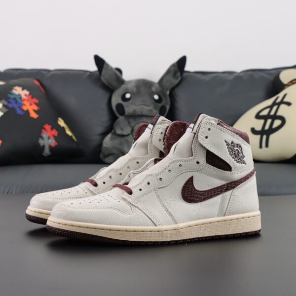 A Ma Maniére x Air Jordan 1 Sail and Burgundy Snake Produced by LJR pure original production line