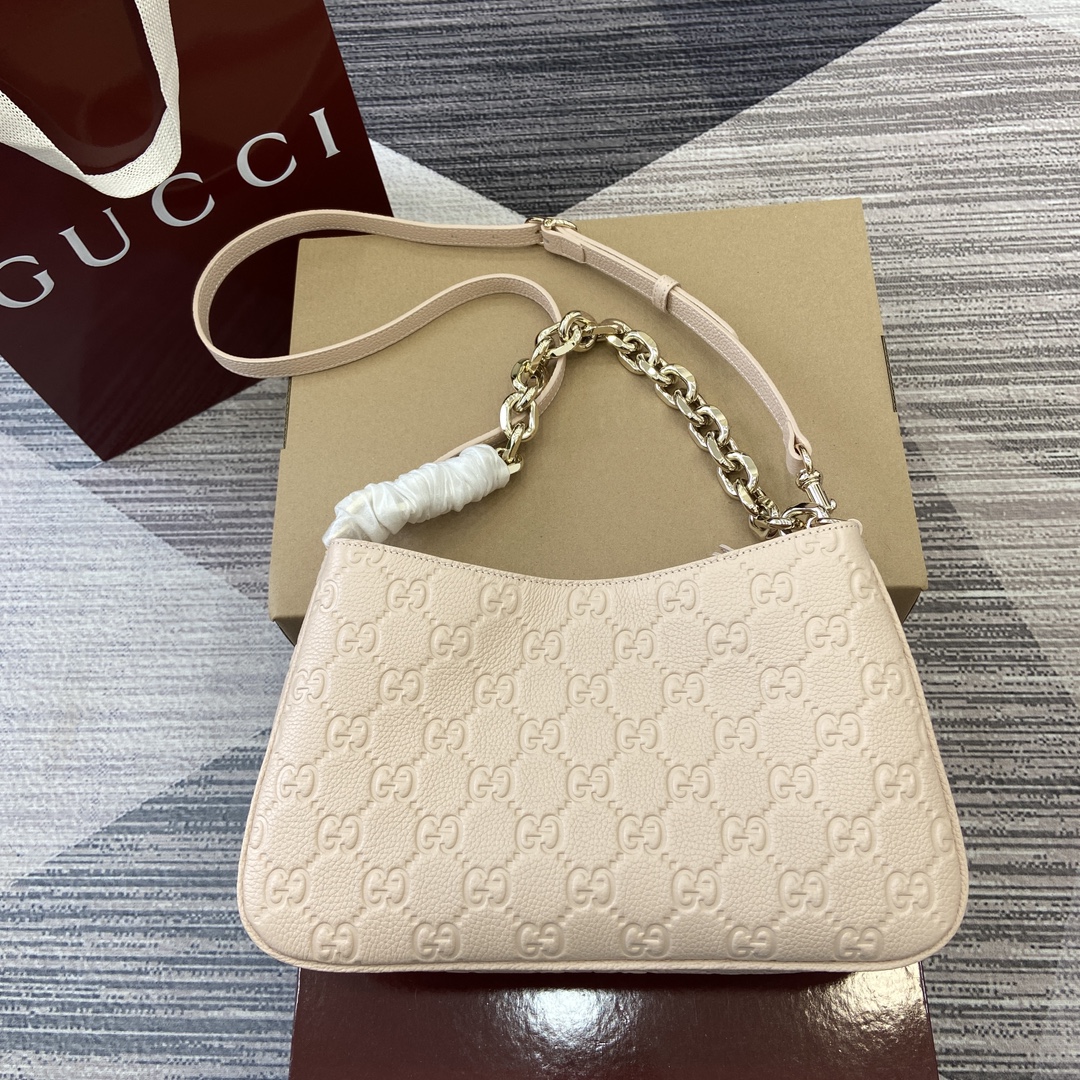 Gucci GG Emblem series small shoulder Model:815263. Size: 29 (length) x 17 (width) x 10cm (thickness) Color: Pink full leather/original leather. - Image 10