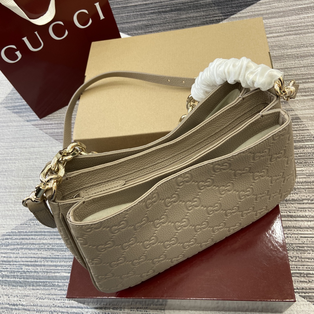 Gucci GG Emblem series shoulder bag Model:815263. Size: 29 (length) x 17 (width) x 10cm (thickness) Color: Grey pressed full leather/original leather - Image 5