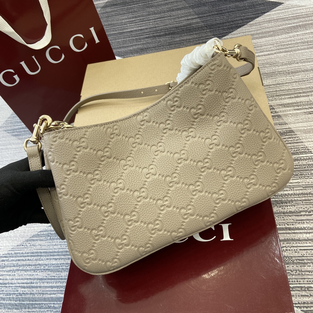 Gucci GG Emblem series shoulder bag Model:815263. Size: 29 (length) x 17 (width) x 10cm (thickness) Color: Grey pressed full leather/original leather - Image 6