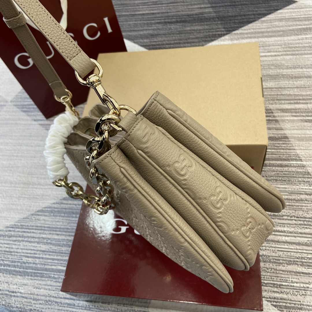 Gucci GG Emblem series shoulder bag Model:815263. Size: 29 (length) x 17 (width) x 10cm (thickness) Color: Grey pressed full leather/original leather - Image 3