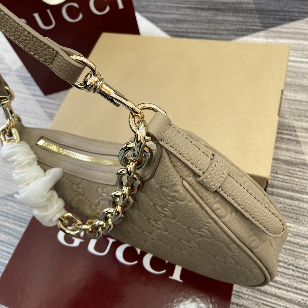 Gucci GG Emblem series small shoulder bag Model:815263. Size: 29 (length) x 17 (width) x 10cm (thickness) Color: Grey pressed full leather/original leather. - Image 10