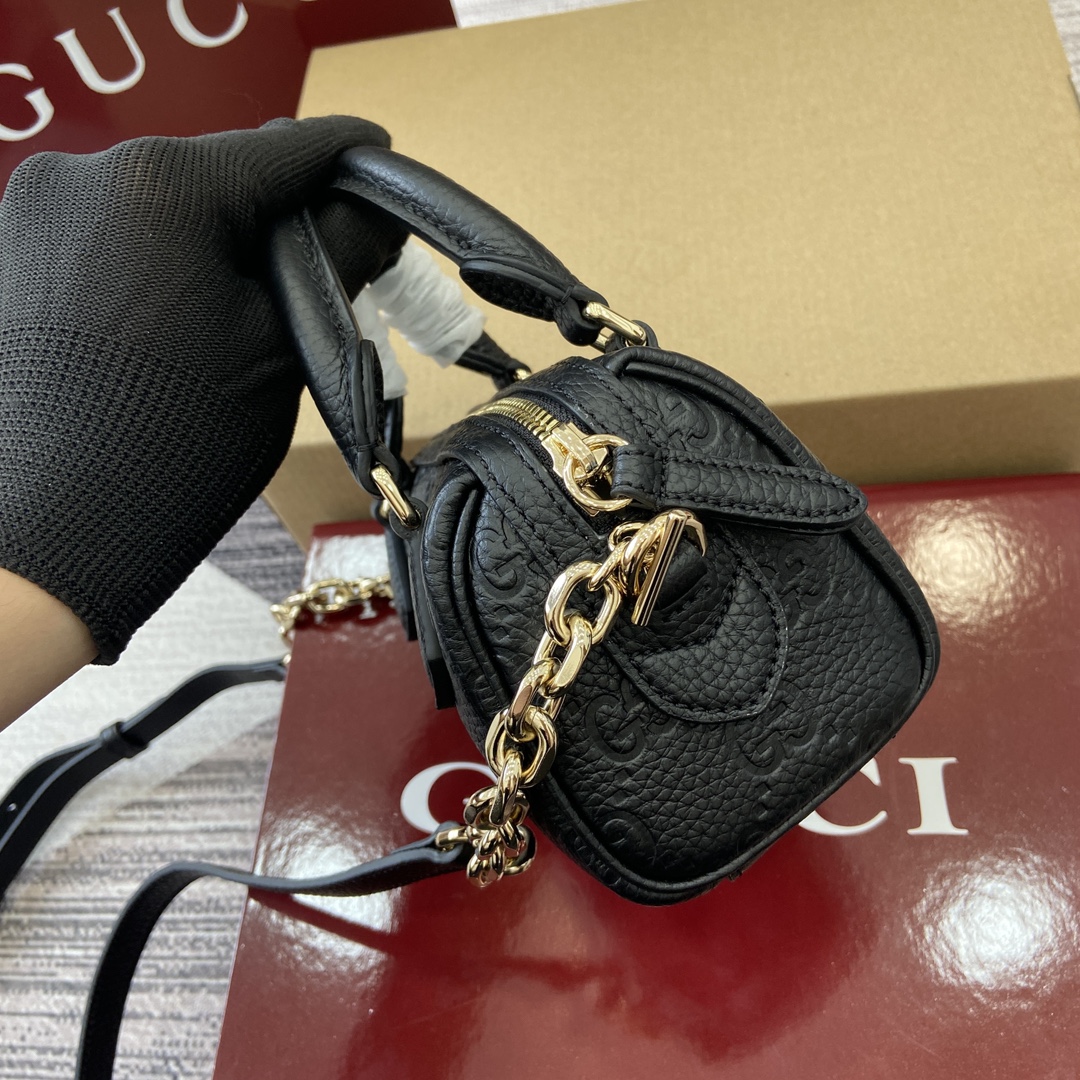 Gucci GG Emblem series super mini handbag Model:815256. Size: 16.5 (length) x 10 (width) x 8cm (thickness) Color: Black full leather/original leather - Image 10