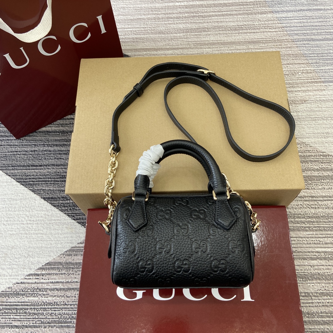 Gucci GG Emblem series super mini handbag Model:815256. Size: 16.5 (length) x 10 (width) x 8cm (thickness) Color: Black full leather/original leather - Image 11
