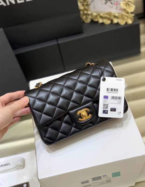 Chanel Pure Original CF Large Mini Classic Flap Bag Leather: European Original GR Genuine Lambskin Hardware: Imported Italian 24k Gold-Plated Thick Gold Lock Size: 20cm