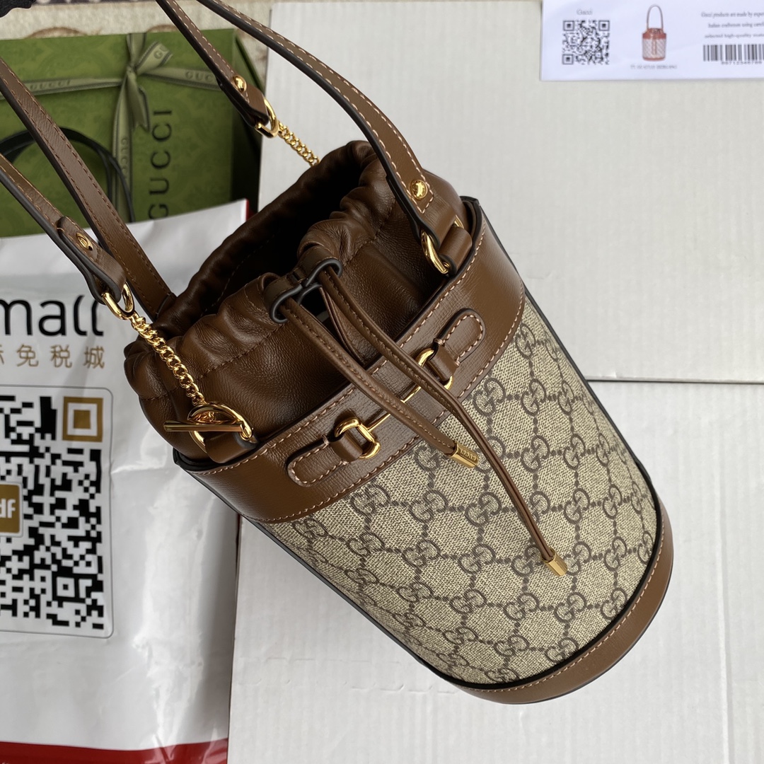 Gucci Horsebit Handbag Bucket Bag‼ This year's GG has no fancy patterns! It comes with an extremely retro style! Model: 637115 Size: 19×14×14cm. - Image 8