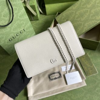 Gucci GG Marmont series Model:497985. Size: 20*12.5*4cm. Color: Off-White/Full Leather
