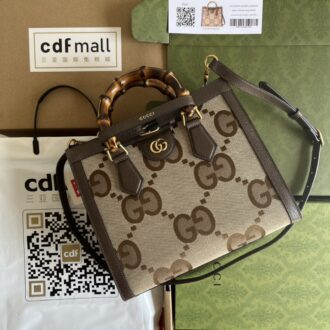 Gucci Diana mini Tote aus strukturiertem Leder Mini  Model: 660195. Size: 27 × 24 × 11 cm. Color: Brown / Canvas.