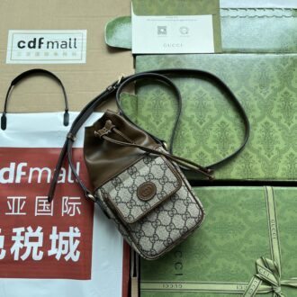 Gucci Ophidia Mini Bucket Bag Model:746303 Size: 11.5 (W) x 20 (H) x 5.5cm (D) Color: brown/pvc. Weight: Approx. 0.236 kg