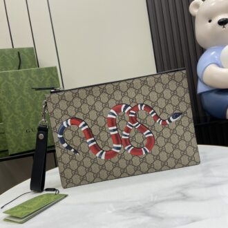 Gucci clutch with decorative strap Model number:473904. Size:30.5✖️21✖️1.5cm. Color: Brown/Snake PVC.