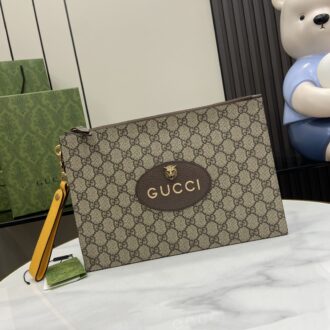 Gucci clutch with decorative strap Model number:473956. Size:30.5✖️21✖️1.5cm. Color: yellow brown/brown pvc.