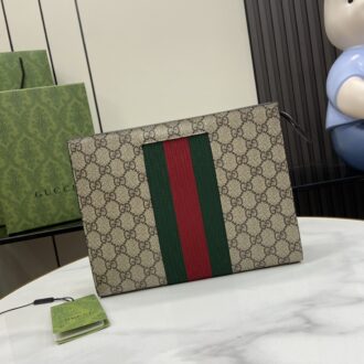 Gucci clutch with decorative strap Model:475316. Size:26✖️20✖️6cm. Color: brown/pvc.