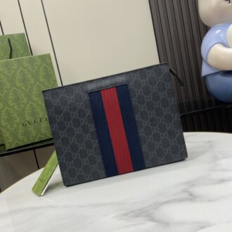 Gucci clutch with decorative strap Model:475316. Size:26✖️20✖️6cm. Color: black/pvc.