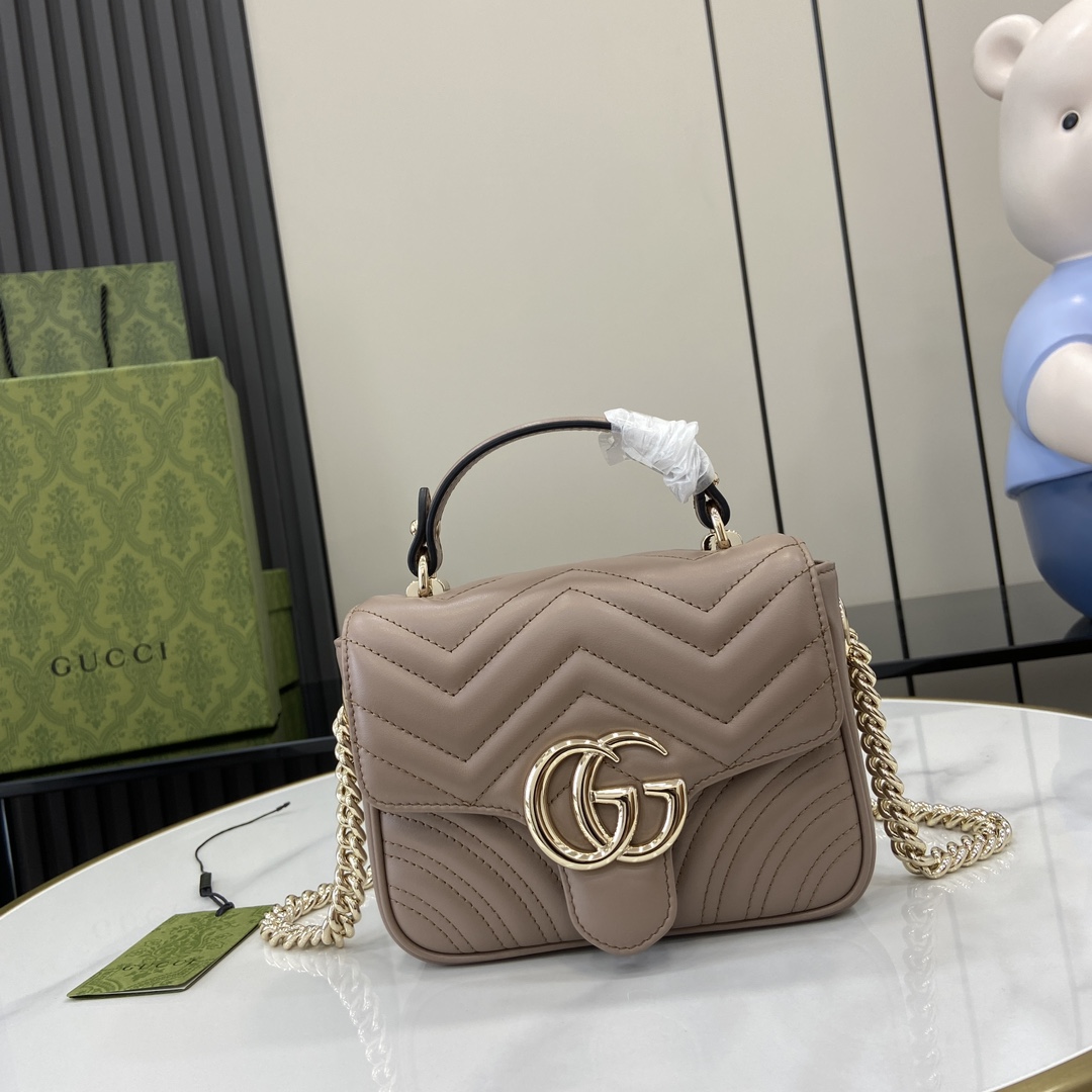 Gucci Marmont series mini handbag Model:811238. Size:17✖️13✖️6cm. Color: milk tea color/imported original leather.
