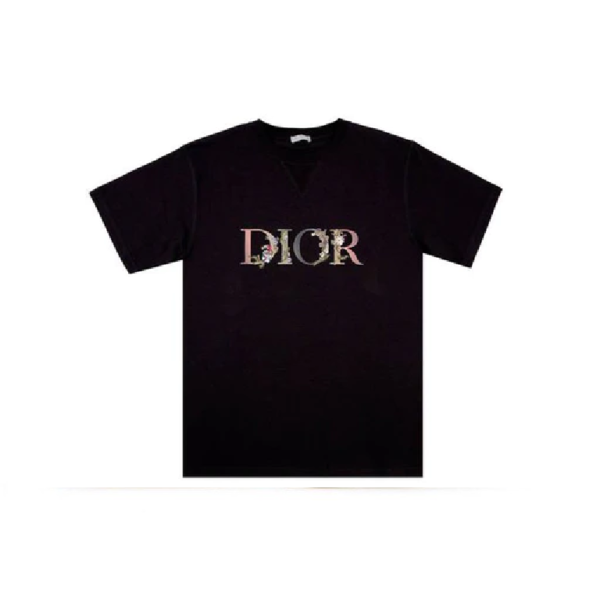 Dior Flowers Embroidered T-shirt Black