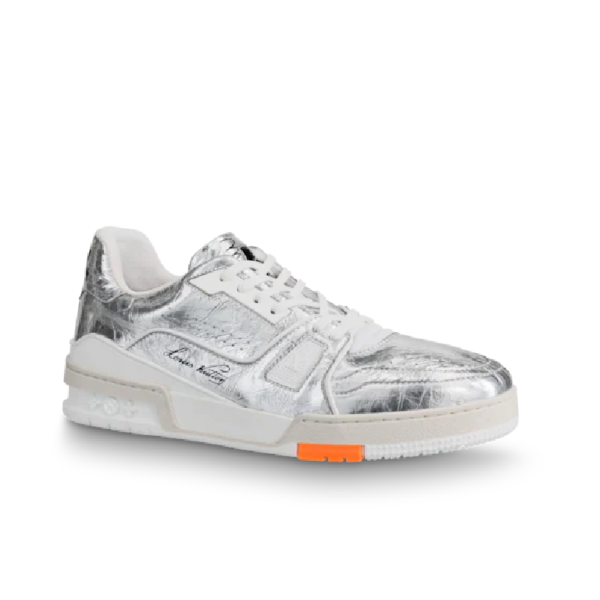 LV TRAINER SNEAKER metallic silver leather