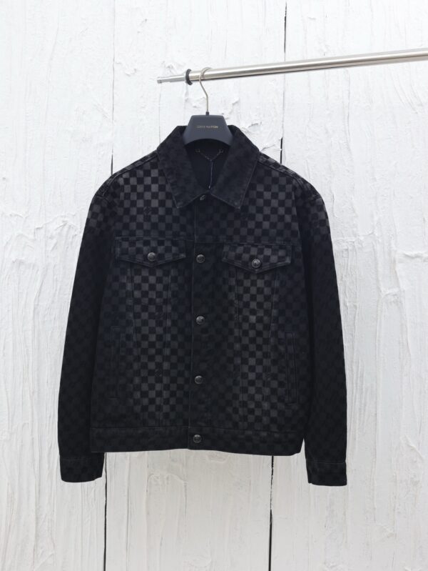 Louis 25 new all-over checkerboard washed distressed denim jacket
