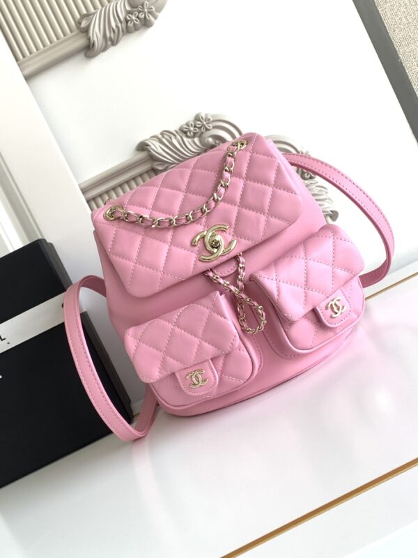 Chanel 23P Ultra-Popular Smooth Calfskin Double Backpack Model 3860 Size: 21 × 20 × 12 cm