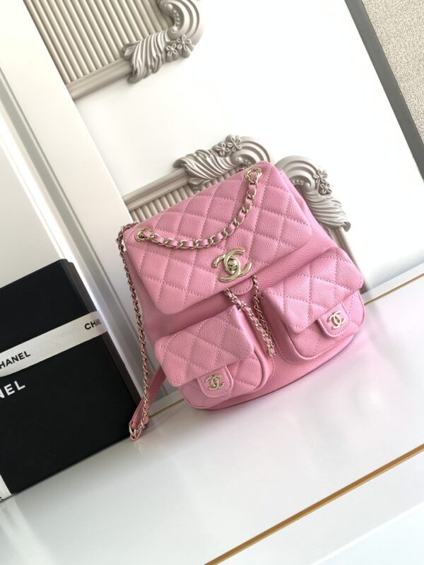 Chanel 23P Ultra-Popular Smooth Calfskin Double Backpack Model 3860 Size: 21 × 20 × 12 cm