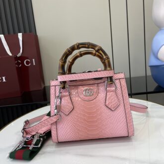 Gucci Diana Mini-Shopper Model:702732. Size: 20(L) x 16(W) x 10(D) Color: Pink Snake/Original Leather.