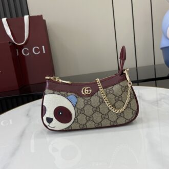 Gucci GG Emblem series mini shoulder bag Model:818763. Size: 19 (W) x 10 (H) x 3.5cm (D) Color: brown gum red leather panda/original leather.