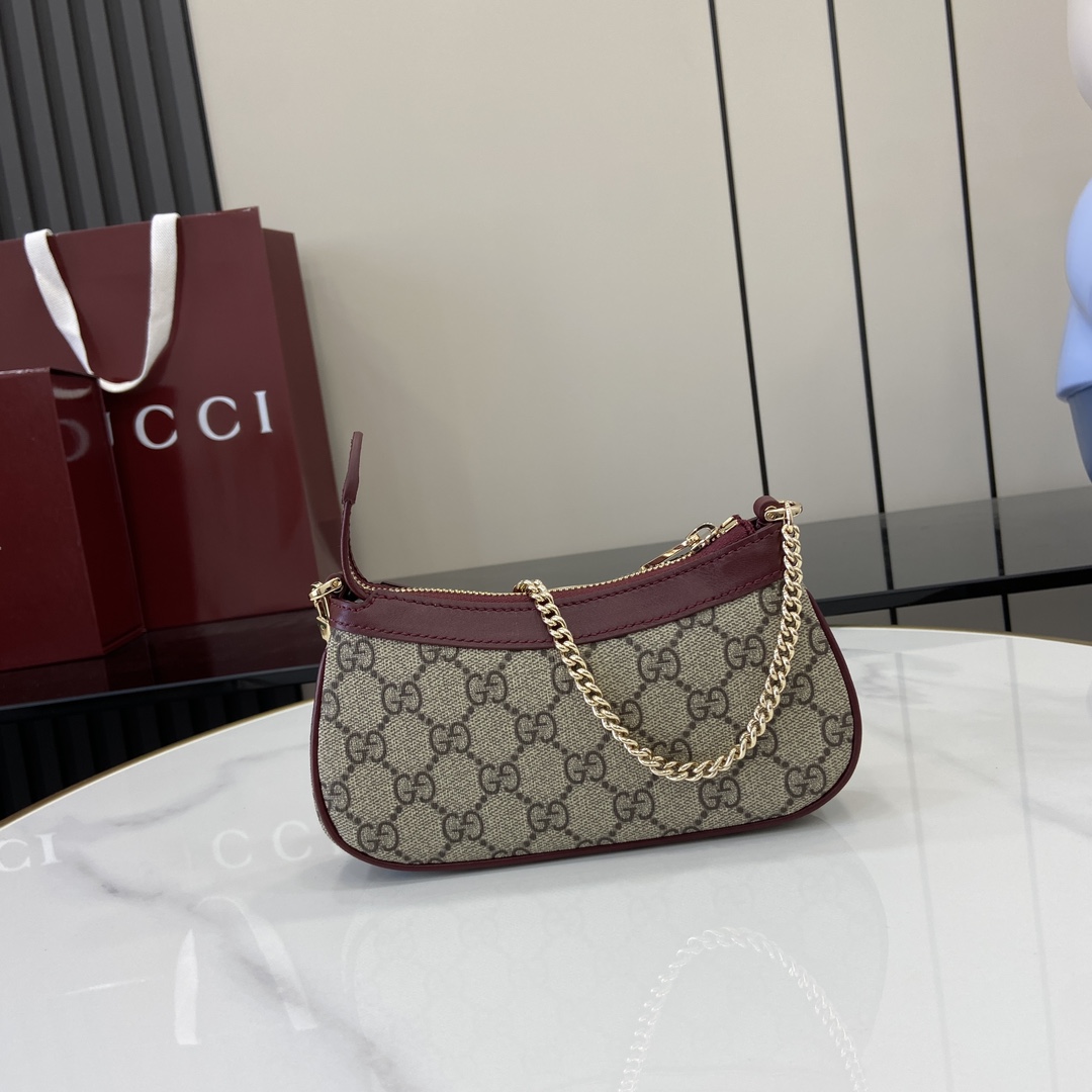Gucci GG Emblem series mini shoulder bag Model:818763. Size: 19 (W) x 10 (H) x 3.5cm (D) Color: brown gum red leather cat/original leather. - Image 11