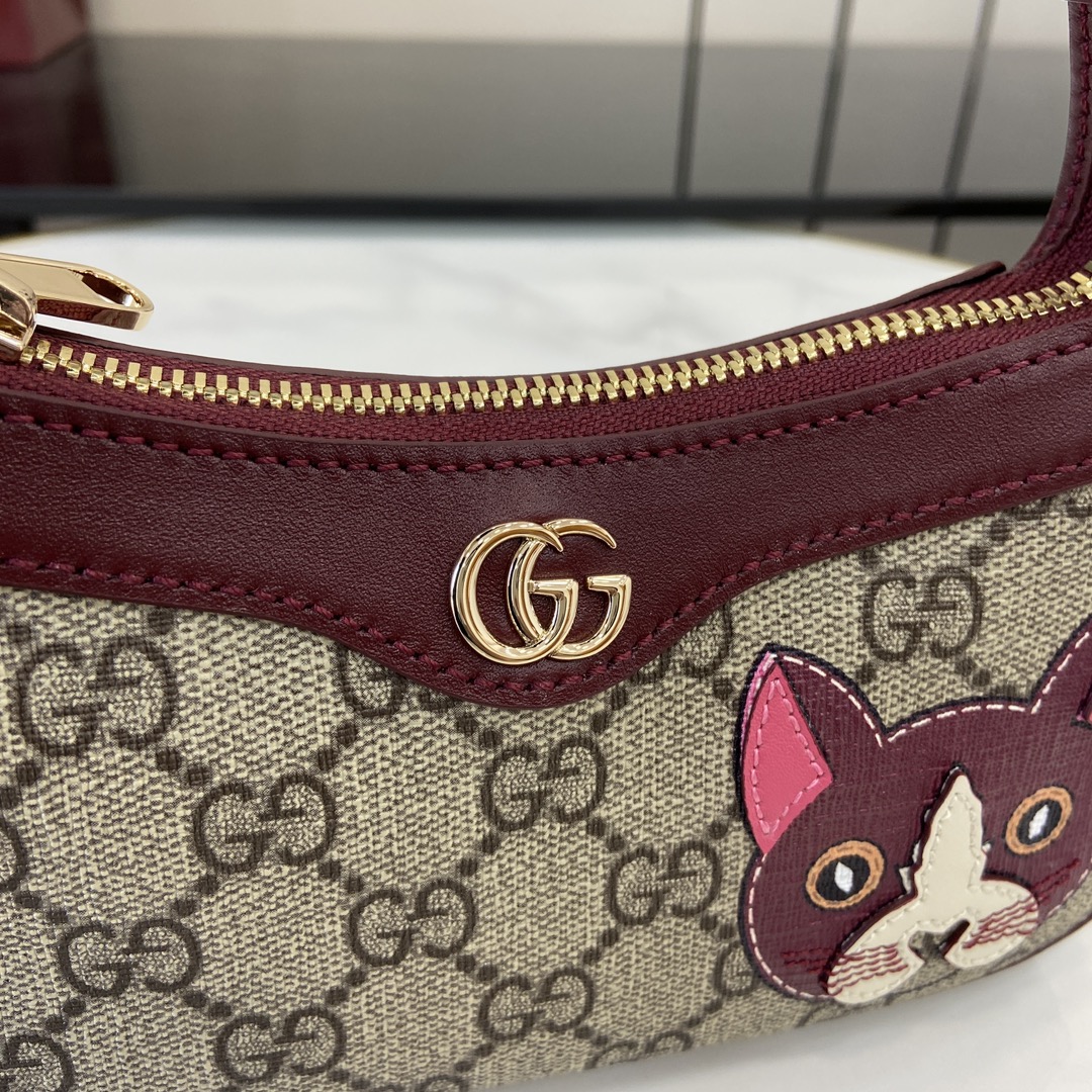 Gucci GG Emblem series mini shoulder bag Model:818763. Size: 19 (W) x 10 (H) x 3.5cm (D) Color: brown gum red leather cat/original leather. - Image 9