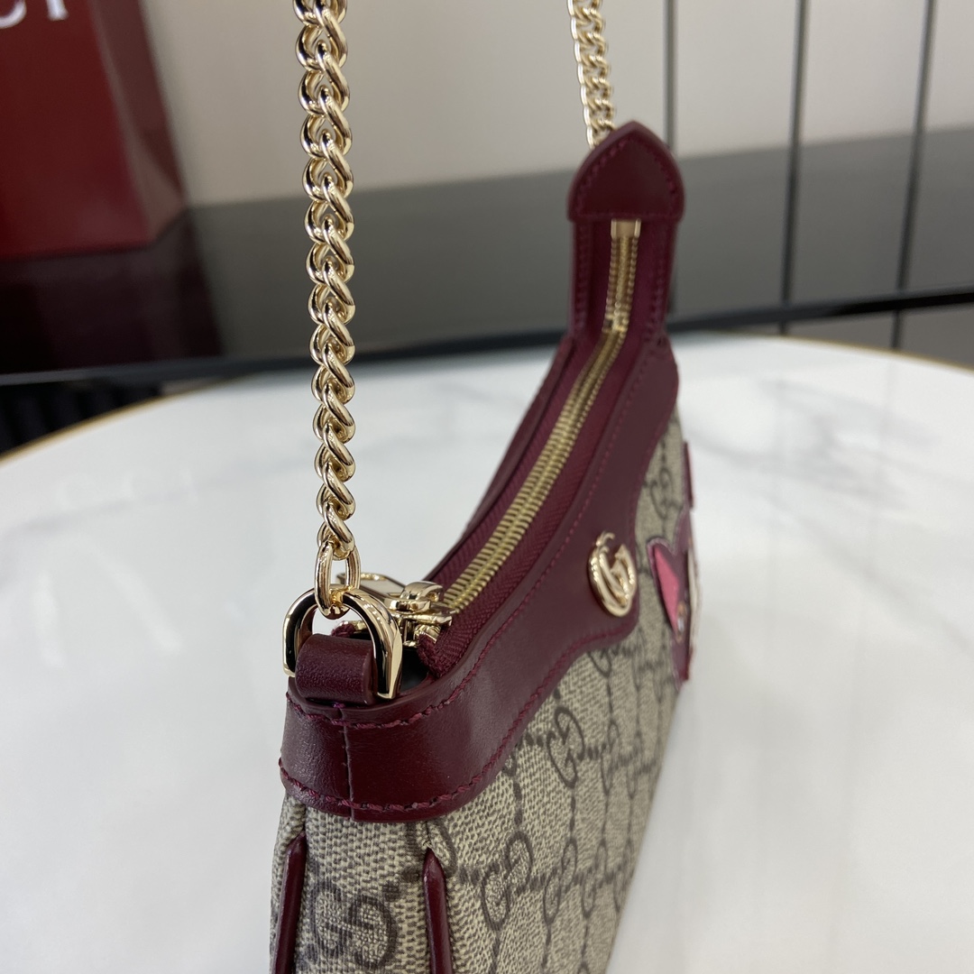 Gucci GG Emblem series mini shoulder bag Model:818763. Size: 19 (W) x 10 (H) x 3.5cm (D) Color: brown gum red leather cat/original leather. - Image 8