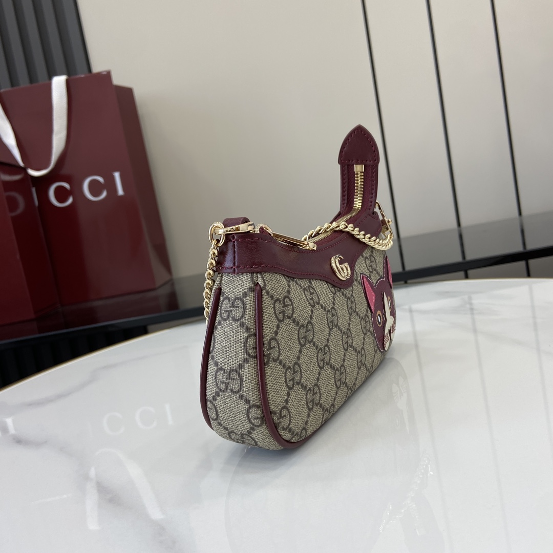 Gucci GG Emblem series mini shoulder bag Model:818763. Size: 19 (W) x 10 (H) x 3.5cm (D) Color: brown gum red leather cat/original leather. - Image 12