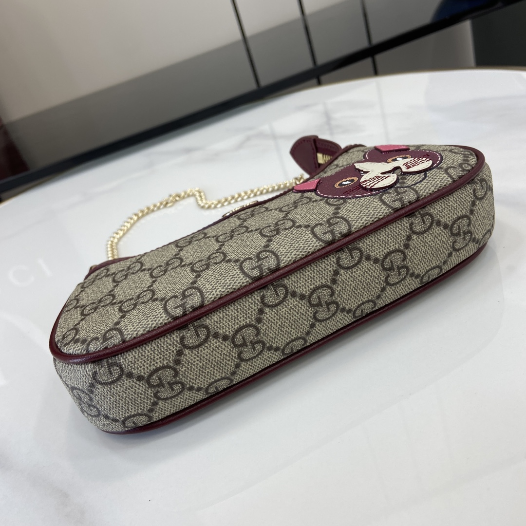 Gucci GG Emblem series mini shoulder bag Model:818763. Size: 19 (W) x 10 (H) x 3.5cm (D) Color: brown gum red leather cat/original leather. - Image 10