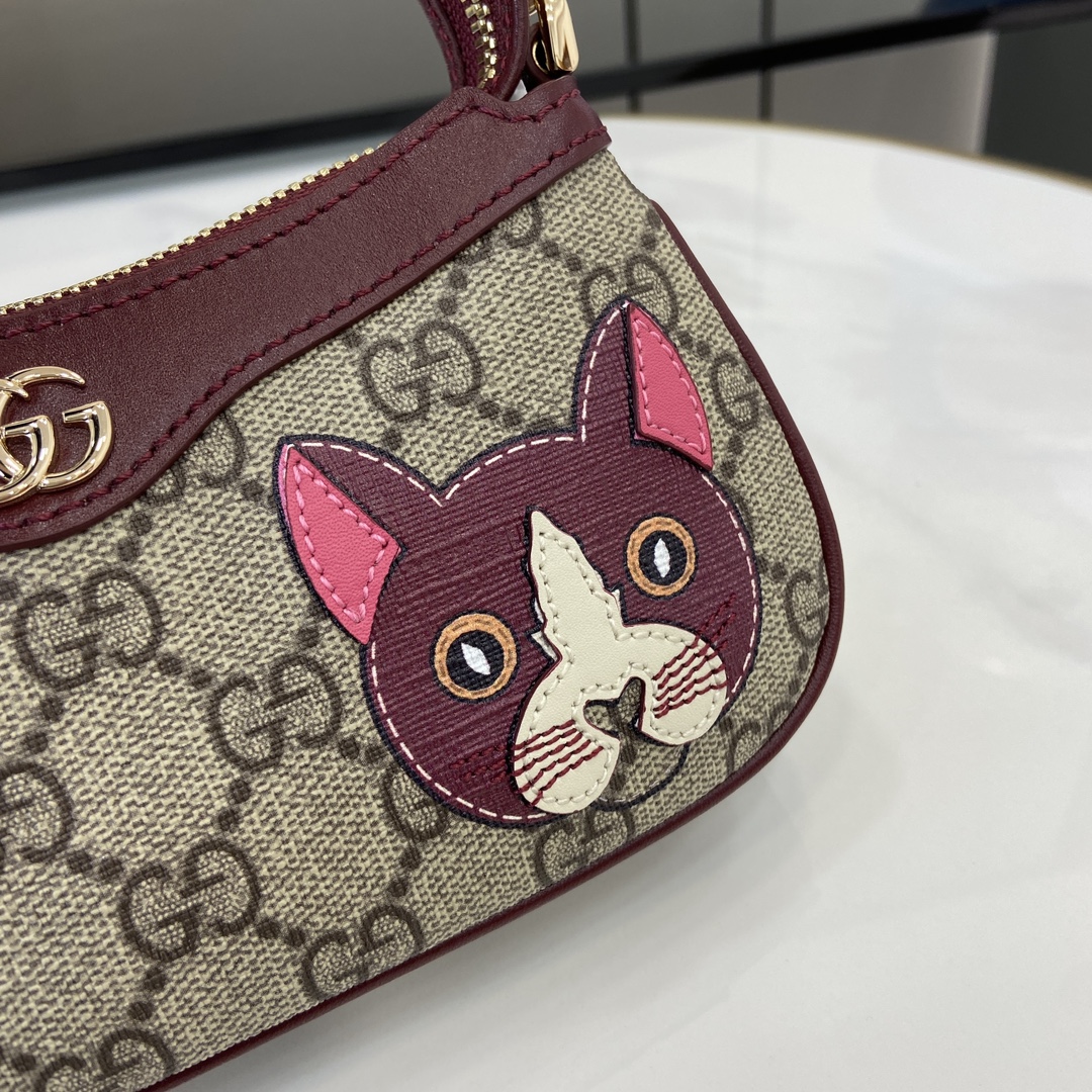 Gucci GG Emblem series mini shoulder bag Model:818763. Size: 19 (W) x 10 (H) x 3.5cm (D) Color: brown gum red leather cat/original leather. - Image 2