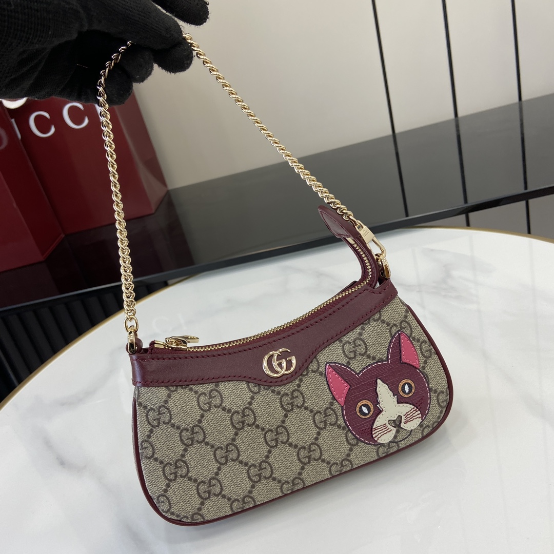 Gucci GG Emblem series mini shoulder bag Model:818763. Size: 19 (W) x 10 (H) x 3.5cm (D) Color: brown gum red leather cat/original leather. - Image 7