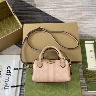 Gucci Ophidia series mini handbag Model:781490. Size: 16.5 (length) x 10 (width) x 9cm (thickness) Color: gray pink/pvc