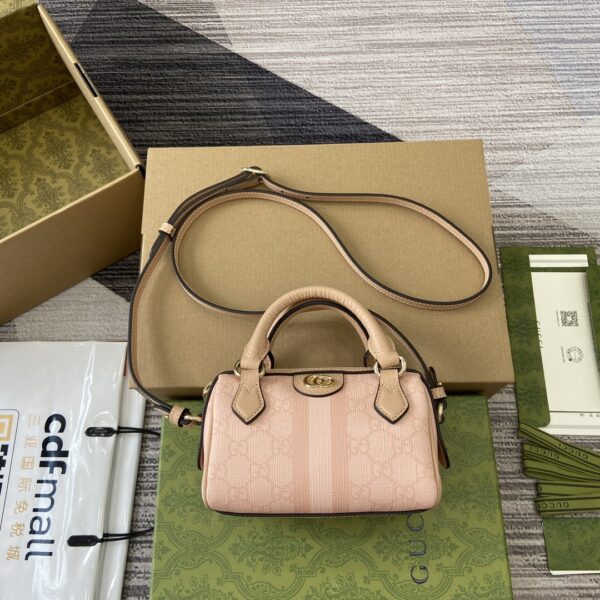 Gucci Ophidia series mini handbag Model:781490. Size: 16.5 (length) x 10 (width) x 9cm (thickness) Color: gray pink/pvc