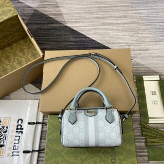 Gucci Ophidia series mini handbag Model:781490. Size: 16.5 (length) x 10 (width) x 9cm (thickness) Color: gray blue/pvc