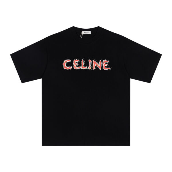 Brand: CELINE Studded Letter Print Basic T-Shirt Made from thick plain-weave cotton Model Number: MLAM011