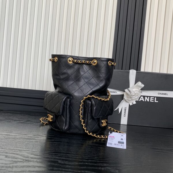 Chanel 25C Early Spring Collection AS5310 backpack is a popular style made of lambskin with a drawstring chain 24.5×18×8 cm