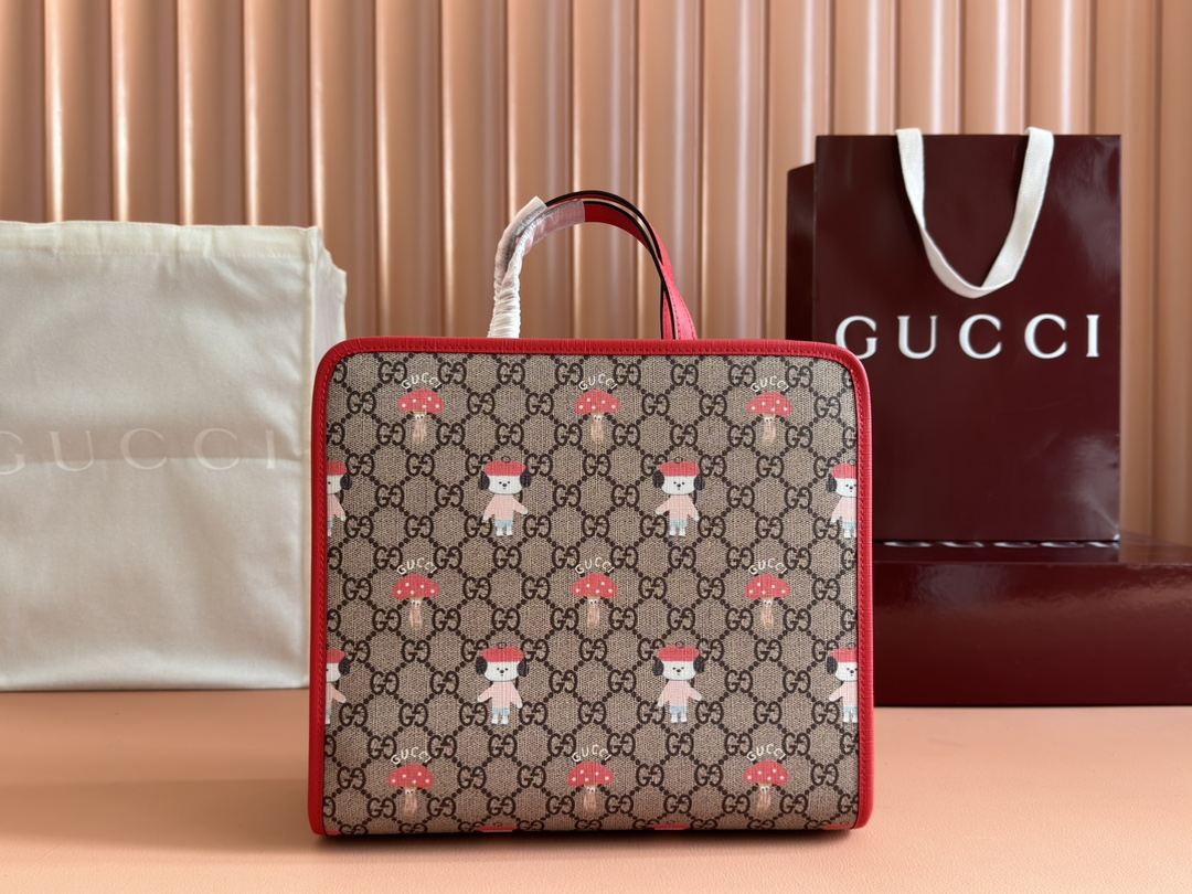 Gucci Children's animal print tote bag Model:605614. Size: 25 (length) x 28.5 (width) x 11cm (thickness) Color: Red/Bunny Print - Image 9