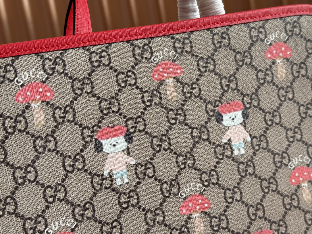 Gucci Children's animal print tote bag Model:605614. Size: 25 (length) x 28.5 (width) x 11cm (thickness) Color: Red/Bunny Print - Image 6