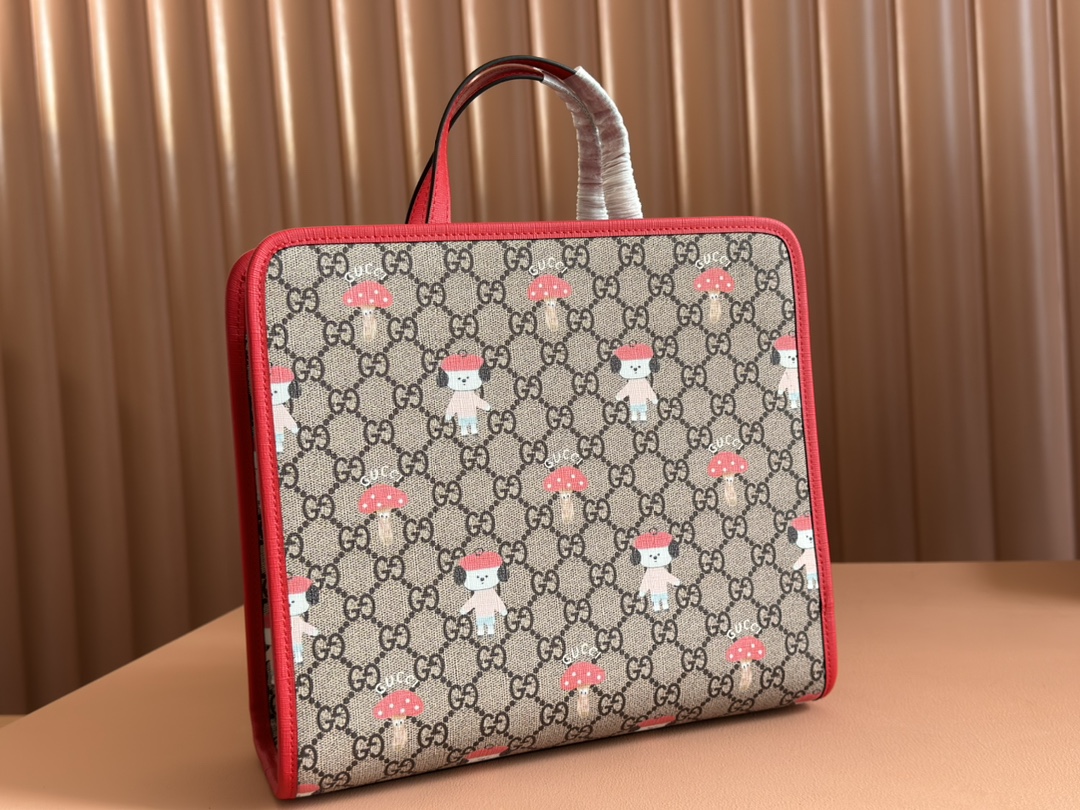 Gucci Children's animal print tote bag Model:605614. Size: 25 (length) x 28.5 (width) x 11cm (thickness) Color: Red/Bunny Print - Image 4