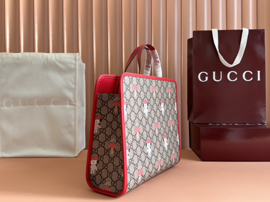 Gucci Children's animal print tote bag Model:605614. Size: 25 (length) x 28.5 (width) x 11cm (thickness) Color: Red/Bunny Print - Image 8