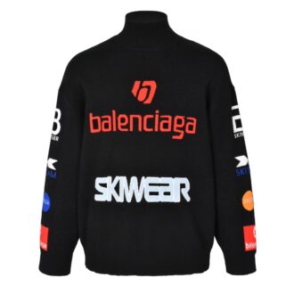 BLCG 24FW Racing Multi-Logo High Neck Sweater Fabric: Made from 80% wool and 20% polyamide fiber, using 60-count double-stranded blended yarn.