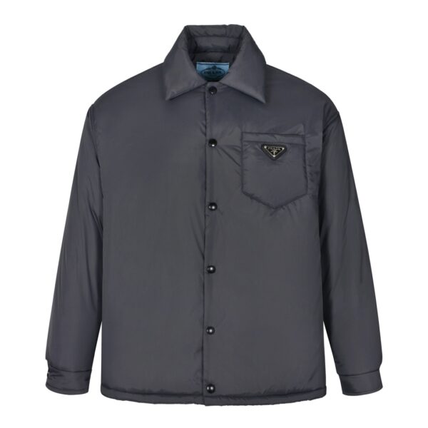 Prada 24FW Buttoned Triangle Logo Padded Jacket Made from 100% eco-friendly, comfortable recycled nylon fabric
