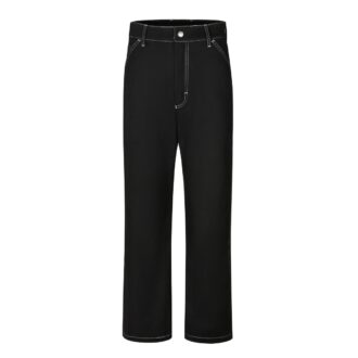 Prada 23FW Contrast-Stitch Logo Pants Custom-woven 10*10 high-density twill stretch cotton fabric